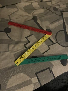 Tri Fold Wood Yardstick Michigan Memorial Park3 Color 1960s Vtg Advertising - Picture 1 of 1