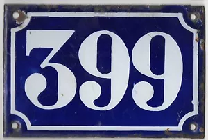 Old blue French house number 399 door gate plate plaque enamel metal sign c1900 - Picture 1 of 2