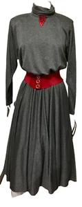 Vintage 80s fit and flair winter dress turtle neck gray maxi S-13/14 New - Picture 1 of 11