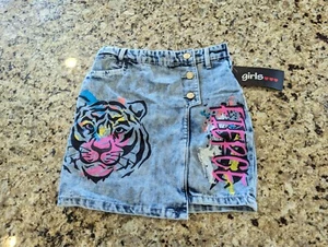 Girls Mini Fierce Tiger Mock Wrap Denim Mini Skirt Light Wash size Youth 7/8 - Picture 1 of 11