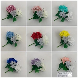 ramillete doble ojal boda flores ramos marfil rosa púrpura rosa novio - Imagen 1 de 39