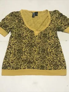 Weavers Blouse Size XL Mustard Yellow Black Floral Short Sleeves 3192 - Picture 1 of 8