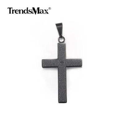 Para Hombres Niño Negro Acero Inoxidable Jesucristo Cruz Colgante Collar Bordillo Cadena Foto 1 de 4