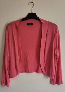 Wallis Ladies Cropped Cardigan Size L UK 16 Pink Cardi open front 3/4 Sleeves - Picture 1 of 10