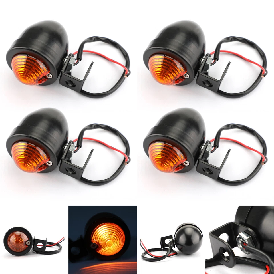 4x Universal Black Mini Turn Signal Light Vintage Motorcycle Bullet Bulb  AV - Imagem 1 de 4