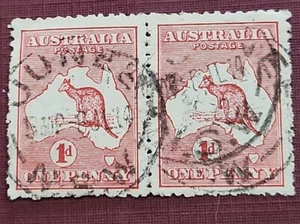 Lot 24. PAIR OF TWO Kangaroo stamps 1d red die Used VF RARE - Picture 1 of 2