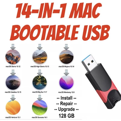 128GB USB 14-in-1 MacOS bootable Installer repair recovery tech support service - Image 1 of 4