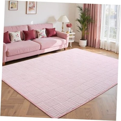 Alfombra peluda lavable rosa 5x7 para dormitorio de niñas, moderna geométrica antideslizante  Foto 1 de 4