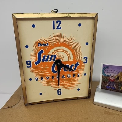 Vintage Sun Crest Beverages Advertising Light Up Sign Clock Does Not Work  - Image 1 of 4