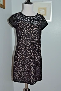 ANN TAYLOR LOFT BLACK LACE COCKTAIL KNEE LENGTH DRESS WOMEN SZ 6P *GUC* - Picture 1 of 8