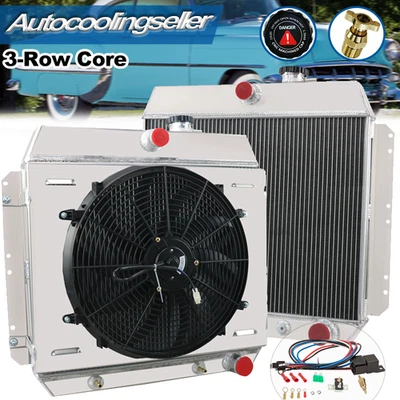 3-ROW RADIATOR SHROUD FAN FITS 49-54 CHEVY BEL AIR FLEETLINE STYLELINE DELUXE V8 Foto 1 de 4