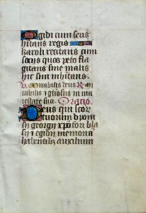 Ca.1470 illuminated BoH.manuscript leaf,Latin,5 large gold initials,France - Picture 1 of 2