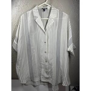 Eileen Fisher Varied Striped Silk Camp Shirt Short Sleeve Button Top Size Small - Picture 1 of 5