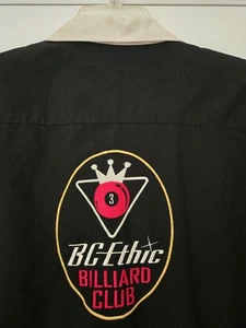 Vintage BC Ethic Billiard Club Gold Crown #3 Embroidered Bowling Shirt Black L - Picture 1 of 13