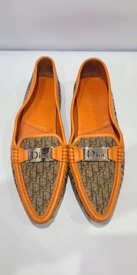Mocasines planos Dior naranja beige monograma lona cuero EU 38.5 US 8 Foto 1 de 4