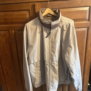 PORT AUTHORITY Lined Jacket J-764 Mens Sz 2XL Tan Company Logo Stowaway Hood - Picture 1 of 12