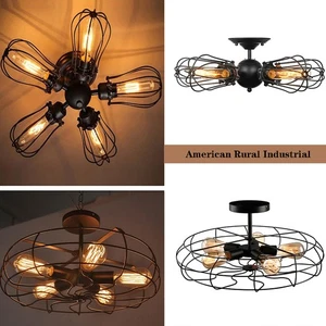 Rustic Cage Shade Pendant Light Industrial Wrought Iron Ceiling Light in Black - Picture 1 of 8