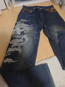 Kacho Fugetsu Men's Denim Jeans Pants Dragon Ryu Embroidered Blue Size 34 - Picture 1 of 9