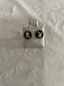 Playboy Bunny Logo Black and White Stainless Steel Stud Earrings Jewelry 8mm - Picture 1 of 2