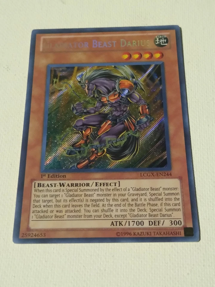  Yu-Gi-Oh! Gladiator Beast Darius LCGX-EN244 1st Ed Secret Rare Played  - Image 1 of 4