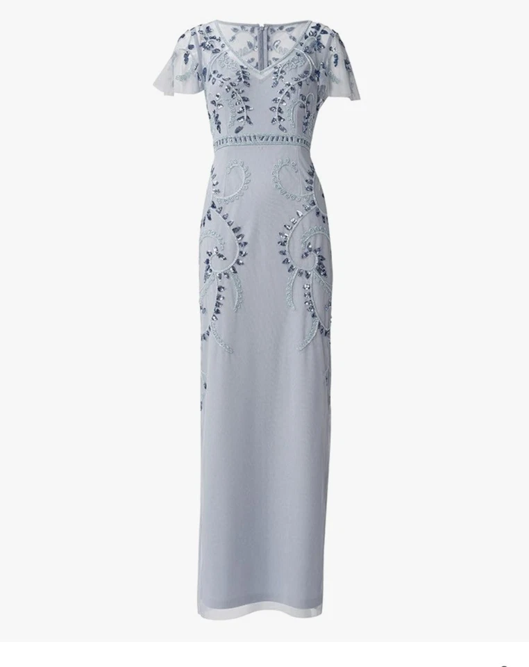 Papell Beaded Flutter Gown Women's Size 14 Color Glacier Nwt. - Image 1 of 4