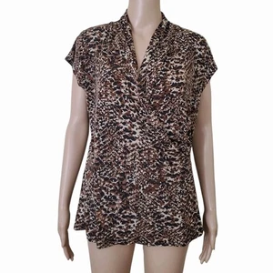Top Lauren Ralph Lauren finto avvolgente stampa animalier cappuccio manica donna XL marrone  - Foto 1 di 5