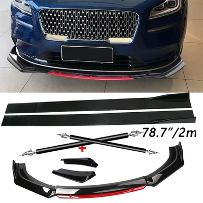 For Lincoln MKZ U Front Bumper Lip Chin Splitter Spoiler Side Skirt Black Red Foto 1 de 4