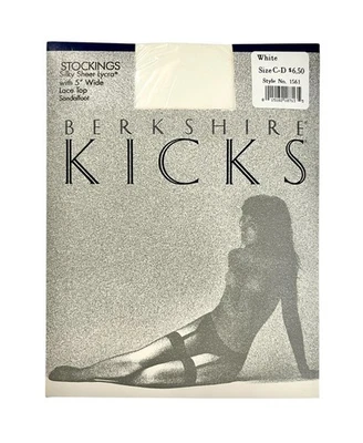 Vintage Berkshire Kicks Stockings Sz C-D White Silky Sheer Sexy Lace Top NEW - Image 1 of 2