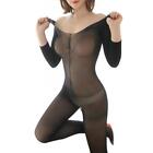 Sexy Lingerie Women Bodysuit Solid Color See Through Long Sleeve Nightwear