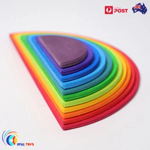 NEW 11 Pcs Wooden Rainbow Stacker Semi Circle Building Blocks Montessori Toy AUS - Picture 1 of 4