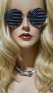 Gafas de sol con montura redonda bandera americana para mujeres adultas talla US tonos plateados nuevas - Imagen 1 de 5