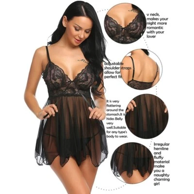 СЕКСУАЛЬНЫЙ кружевной дизайн сетки Chemise женщин белье Baby doll прозрачный ночная рубашка  - Изображение 1 из 4