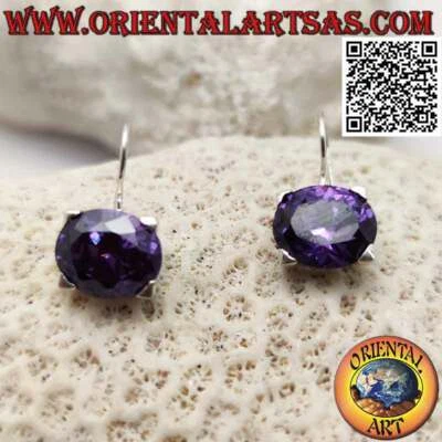 Orecchini in Argento 925‰  zircone color ametista , sfaccettato ovale orizzontal - Immagine 1 di 4