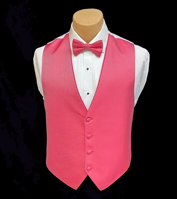 Men's Flow Formals Pomegranate Pink Tuxedo Vest & Tie Bow or Long Closeout - Image 1 of 3