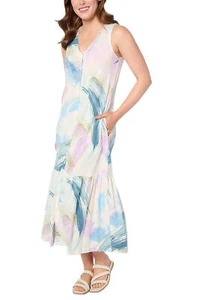 Denim & Co. Naturals Linen Blend Midi Dress Blue Multi - Picture 1 of 1