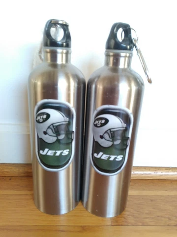 NEW YORK JETS NFL HELMET LOGO STAINLESS STEEL SPORTS BOTTLES- (2) LOT A Cover
