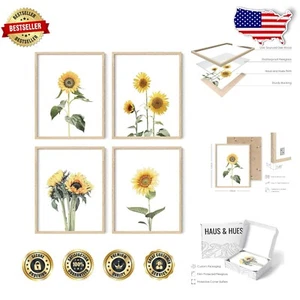 Beautiful Sunflower Wall Art - 4 Piece Set with 11x14 Frames for Gifting - Picture 1 of 9