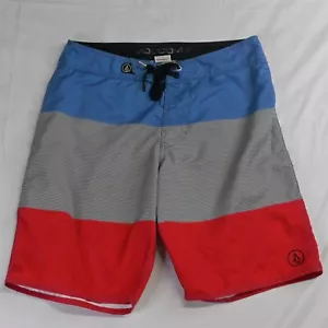 Volcom 32 x 10" Blue Red Stripe Unlined Board Hybrid Shorts - Picture 1 of 5