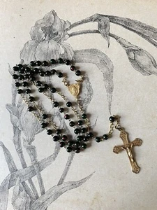 Très beau Chapelet en plaqué Or et Jaspe Sanguin - Croix / Religion - Picture 1 of 4