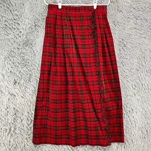 Vintage Susan Bristol Plaid Skirt Womens 8 Wrap Fringe 90's Preppy Cottagecore - Picture 1 of 11