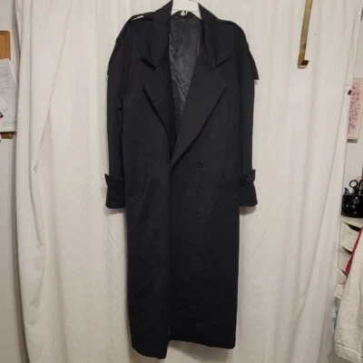 Vtg Successo Uoma Phita Sz 42 Men's Black Wool Trench Coat Lined Double Breasted - Image 1 of 4
