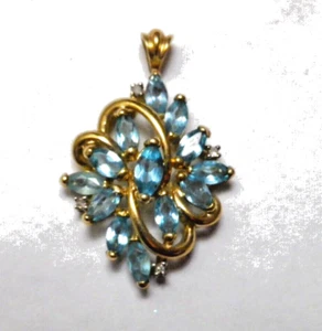Pendant Paraiba Apatite White Zircon 10K Yellow Gold 3.00+ carats - Picture 1 of 5