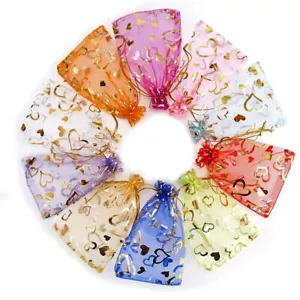 7cm X 9cm Organza Bags Gift Favour Wedding Jewellery Drawstring Pouches Heart - Picture 1 of 9