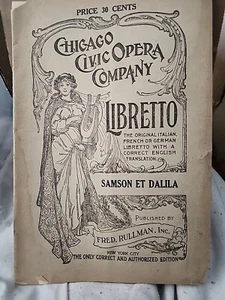 1893 Chicago Civic Opera Company Samson Et Dalila Libretto program booklet - Picture 1 of 10