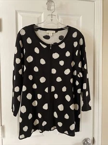 Coldwater Creek Zip Sweater Top Sz 1XL ￼￼ Black White Polkadot ￼3/4 ￼Sleeve - Picture 1 of 3