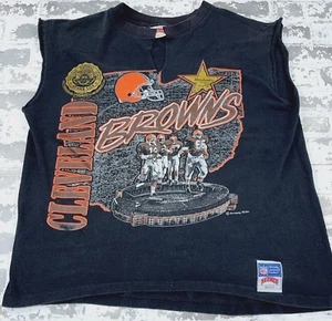 Vintage Cleveland Browns Shirt Men XL Black Cut Off Tank Top Tee Faded 90s USA - Picture 1 of 12