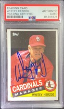 Whitey Herzog auto card 1985 Topps #683 MLB St Louis Cardinals PSA Encapsulated