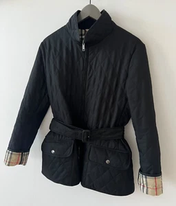 Burberry London Nova Check Black Jacket Belted Size 10 Quilted Zipped Coat - Picture 1 of 18