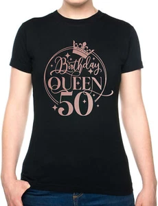 Birthday Queen 50 Ladies Fit T-Shirt 50th Birthday Gift Womens Tee In Rose Gold - Picture 1 of 12