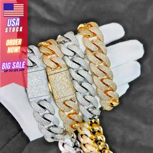 Men's Hip Hop Cuban Link Chain 20mm 4-Rows Iced Out CZ Prong Heavy Necklace New - Picture 1 of 10